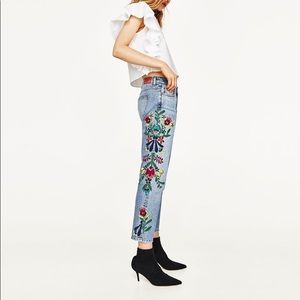Zara Embroidered Denim Jeans